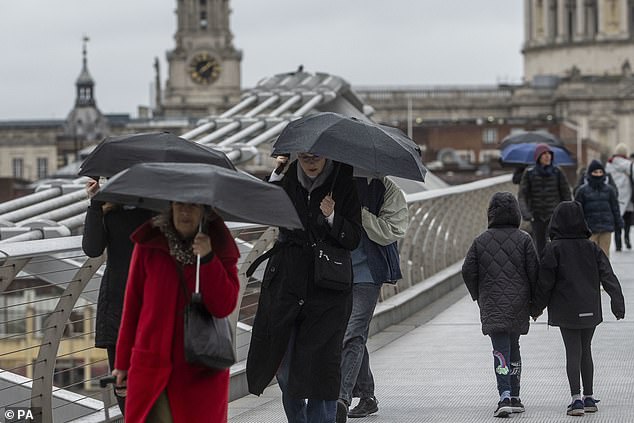 The year was also stormy, with seven named storms between September and December. Pictured: Storm Gerrit hits London in December 2023