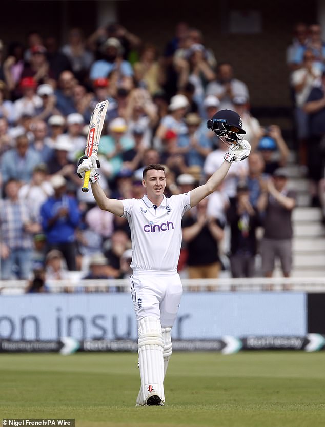 Harry Brook (pictured) made his maiden Test hundred on home soil at Trent Bridge