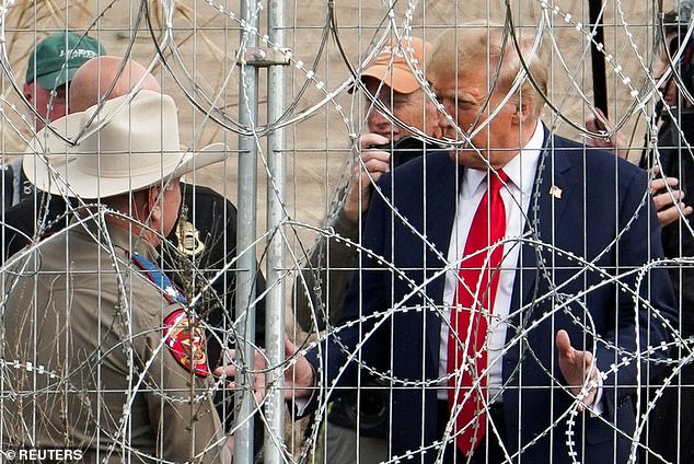 Republican presidential candidate and former U.S. President Donald Trump visits the U.S.-Mexico border at Eagle Pass, Texas, as seen from Piedras Negras, Mexico, February 29, 2024