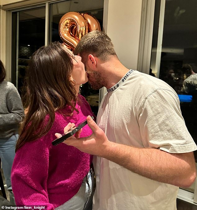 In a stunning photo, Danika is seen putting on a provocative show as she licks the birthday cake off Liam's bearded face as they have fun at a friend's party.