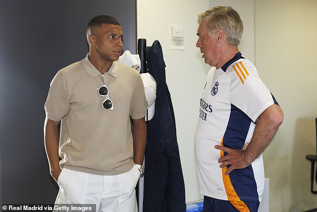 Madrid manager Carlo Ancelotti (right) has explained where he wants Mbappé (left) to play