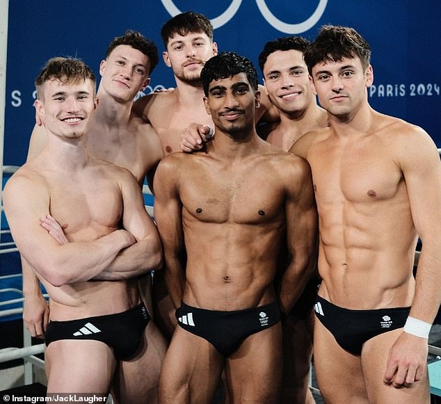 Team GB's diving squad for Paris 2024: Laugher, Kyle Kothari, Tom Daley (left to right, front row); Noah Williams, Anthony Harding, Jordan Houlden (left to right, back row)