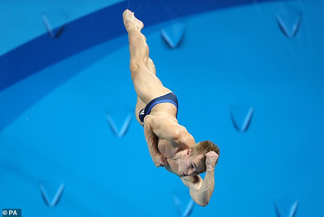 Laugher (above) won Britain's first ever Olympic gold medal in diving when he teamed with Chris Mears (not pictured) to triumph in the synchronised diving three-metre springboard in 2016.