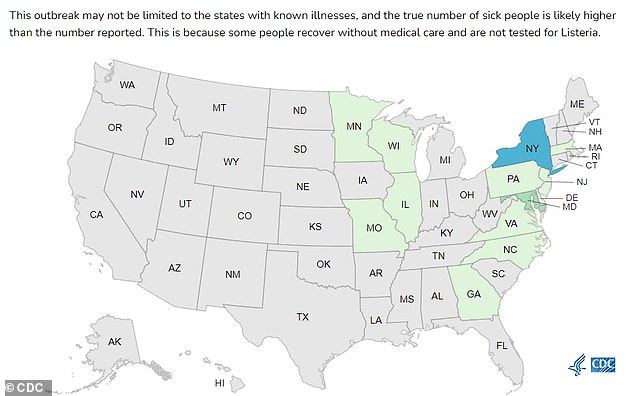 Listeriosis cases have been confirmed in 12 states. Two people have died — one in New Jersey and another in Illinois. The CDC believes the outbreak is likely larger than what officials have recorded