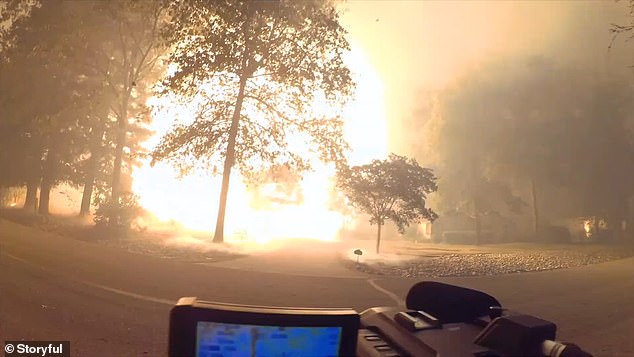 Images of the fire show a house exploding as the area is enveloped in flames