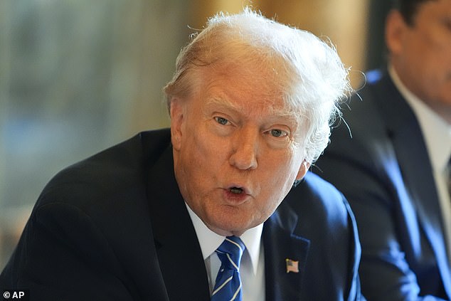 Republican presidential candidate and former President Donald Trump speaks during a meeting with Israeli Prime Minister Benjamin Netanyahu