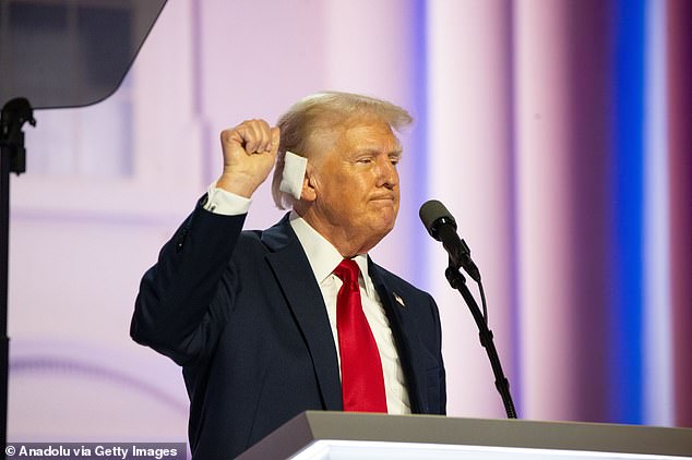 A large white bandage covered the former president's right ear throughout the RNC