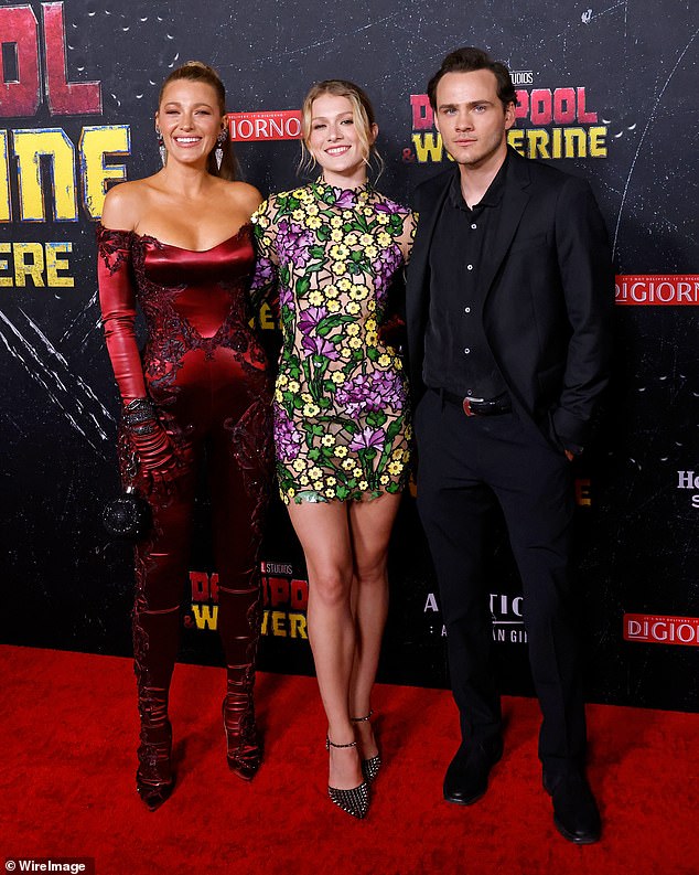 She also thanked her own film co-stars - It Ends With Us - who came out to support her and Ryan; pictured with her It Ends With Us stars Isabela Ferrer and Alex Neustaedter