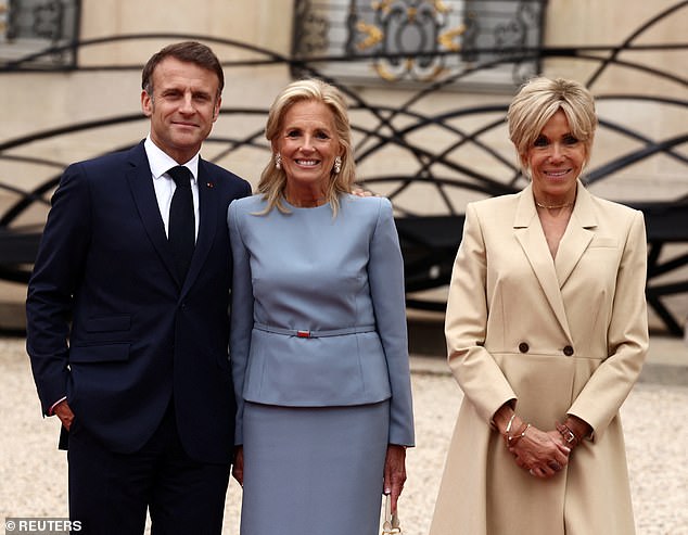 Macron and Brigitte pictured with US First Lady Jill Biden