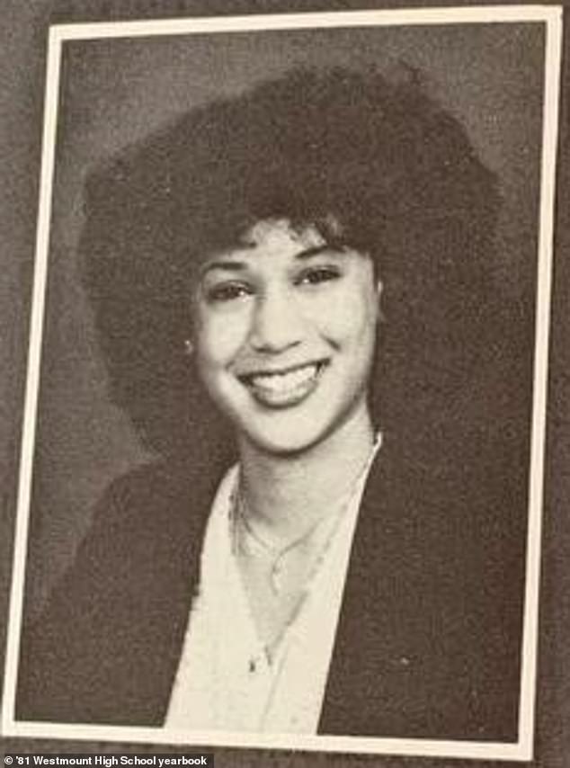 Harris pictured in her 1981 high school yearbook from Westmount High School in Montreal