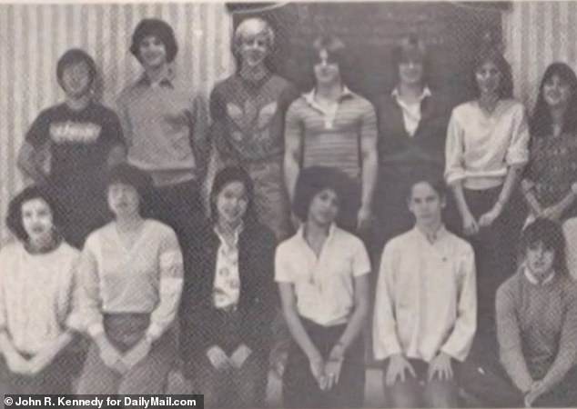 Kamala (front row, third from right) in her 11th grade photo at Westmount High School