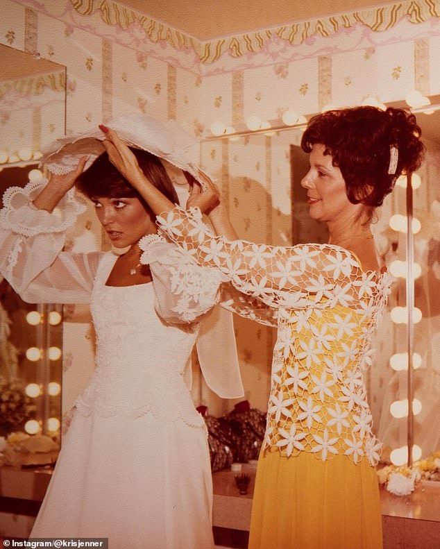 The last image shows MJ helping Kris with her bridal outfit in preparation for her wedding to Robert Kardashian in 1978.