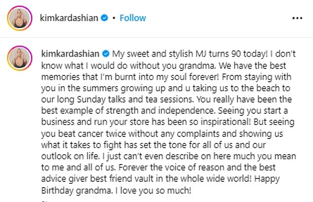 Kim also reportedly highlighted her grandmother's 