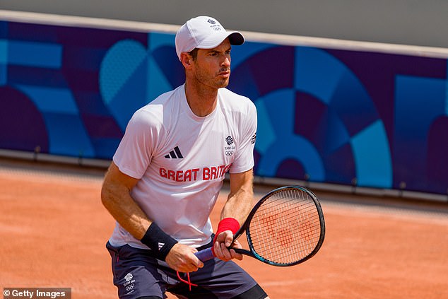 The Scot was pictured training yesterday at Roland Garros ahead of the Paris Olympics