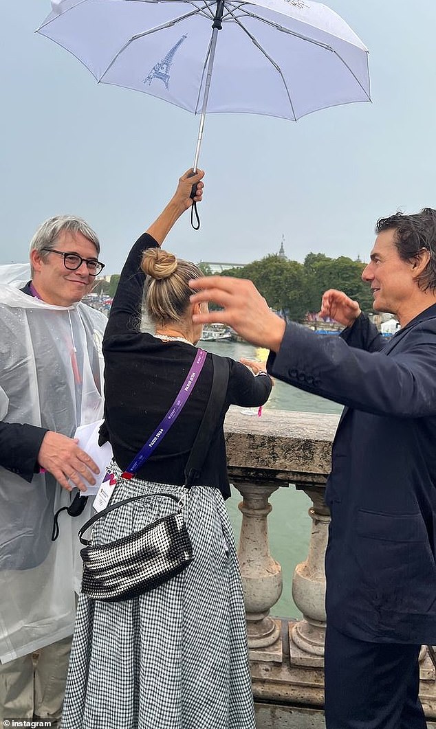 James also shared an additional image of his mother looking over a bridge with Broderick and Tom Cruise on either side of her, apparently before the opening ceremony