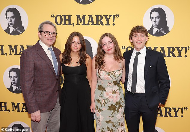 The actress shares James, 21, and twin daughters Tabitha and Marion, 15, with the Ferris Bueller's Day Off actor, 62 — whom she married in 1997; Broderick and their three children seen above in NYC earlier this month