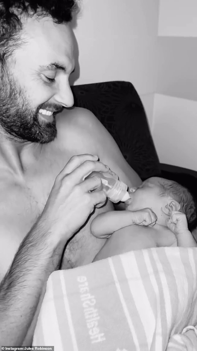 In a video posted to Instagram on Saturday, the former Married At First Sight bride described giving birth to the couple's second son. Cameron is pictured with the newborn