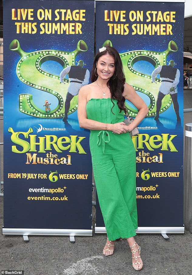 Ex On The Beach star Jess Impiazzi, 43, dressed for the occasion in a bright green jumpsuit