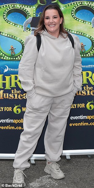 Singer Sam Bailey, 47, looked a little more casual in a beige tracksuit