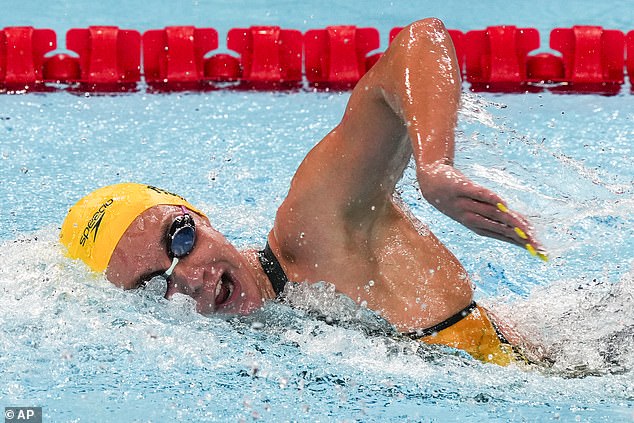 On Saturday, Australians watched their country's Olympic athletes compete in the pool, including the men's 400m freestyle (pictured: Ariarne Titmus of Australia)