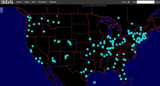 A map of octagonal UFO sightings in the US (MUFON)