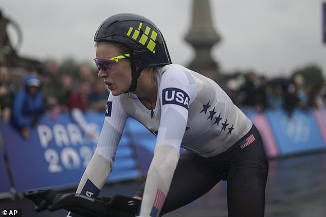 American athlete Knibb slipped off her bike four times during the women's road time trials