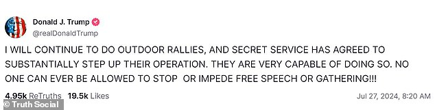 On Saturday morning, he took to his podium again and insisted that a bullet will not stop him from organizing another outdoor rally.