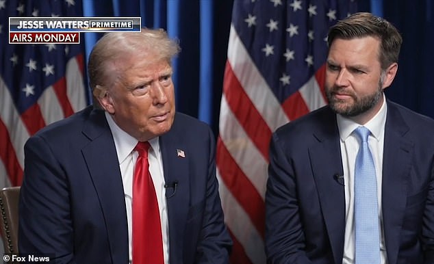 He is set to headline a rally in St. Cloud, Minnesota, on Saturday, along with his running mate, Sen. J.D. Vance. (Pictured: Trump and Vance on Fox News Hosts' Jesse Watters Show)