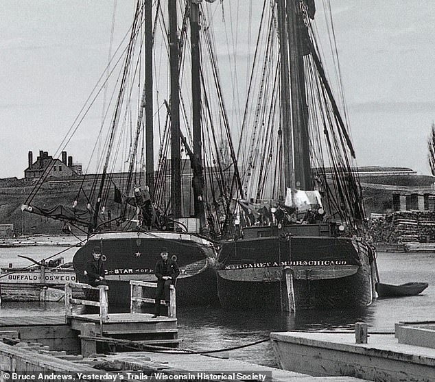 The 130-foot three-masted schooner was due to dock in South Chicago from Bay City, Michigan, when it became stranded in a storm with 50-mile-per-hour winds around 5 a.m. on September 30, 1893.