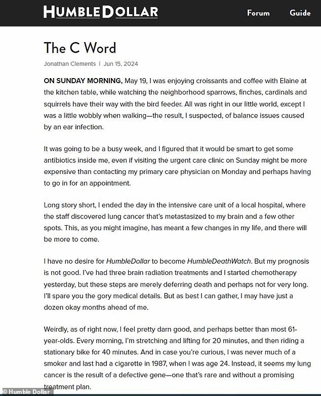 He wrote about his shock diagnosis in an article titled “The C Word,” in which he describes not only how he discovered his illness, but also how he plans to use it to inspire and help others.