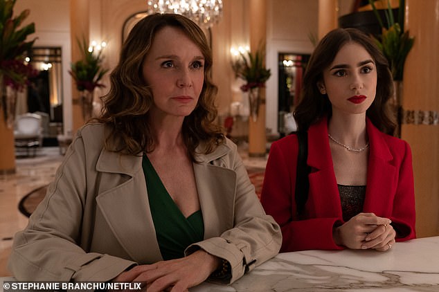 Philippine as her character Sylvie Grateau and Lily Collins as Emily Cooper in Emily in Paris