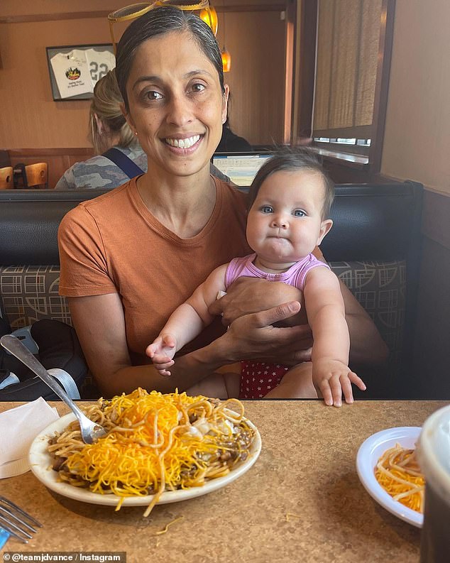 Vance's wife Usha is seen here with their daughter Mirabel in a post on his Instagram page