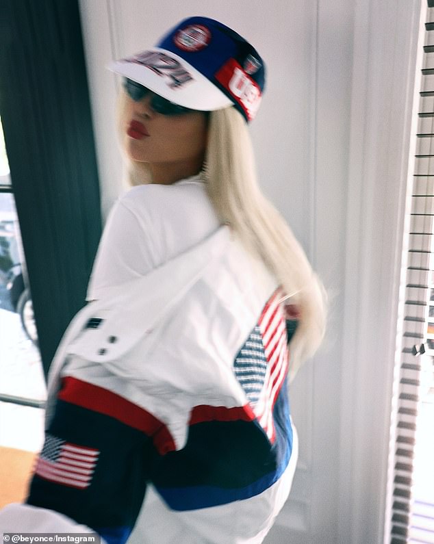 Beyonce wore a Team USA sports jacket with an American flag on the sleeves and back