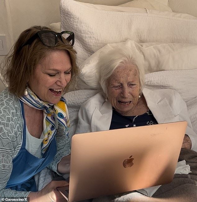 Sandy Garossino with her dying mother photographed on Facetime with her great-grandchildren in May