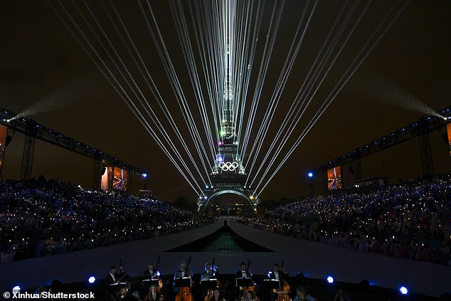 The Eiffel Tower featured a lights show towards the end of the four-hour show