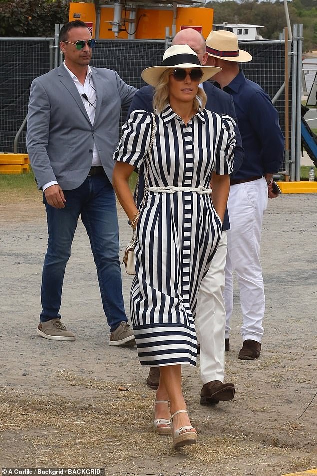 In January, Zara arrived at the Magic Millions polo and show jumping competition in Australia looking stunning in this striped dress by Rebecca Vallance