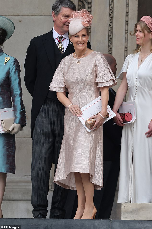 Sophie looked stunning at the 2022 National Thanksgiving Service in a metallic Suzannah dress