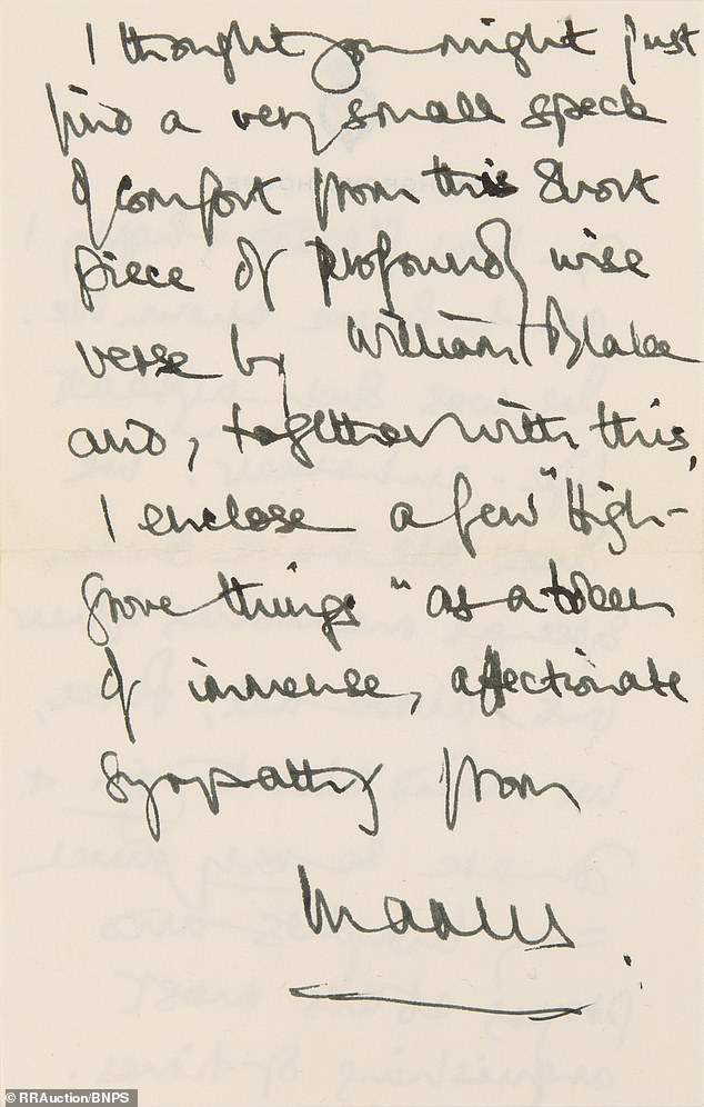 An RR spokesperson said: 'This lengthy handwritten letter to 'Peter' expresses his sympathy upon the death of a loved one'