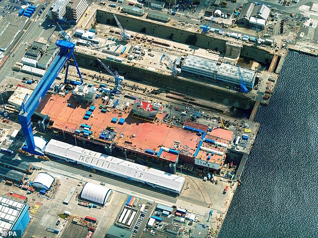 The main dry docks at Babcock Marine's Rosyth Dockyard, featuring HMS Queen Elizabeth