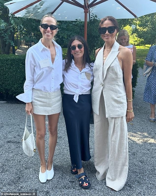 The Duchess of Sussex, who was seen with designer Misha Nonoo and cosmetics owner Bobbi Brown, wore a vest and trouser combination by St. Agni