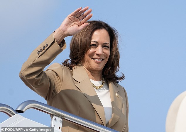 After Joe Biden announced last week that he was dropping out of the presidential race, he endorsed Vice President Kamala Harris as his successor as the Democratic nominee. (Pictured: Harris boards Air Force Two on July 27)