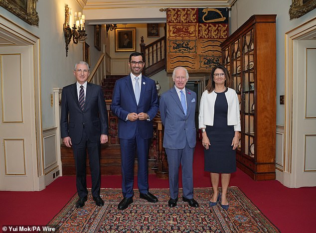 King Charles stands next to President Mukhtar Babayev of Azerbaijan, Cop28 President Sultan al-Jaber of the United Arab Emirates and Ana Toni, Cop30 representative and Brazil's national secretary for climate change