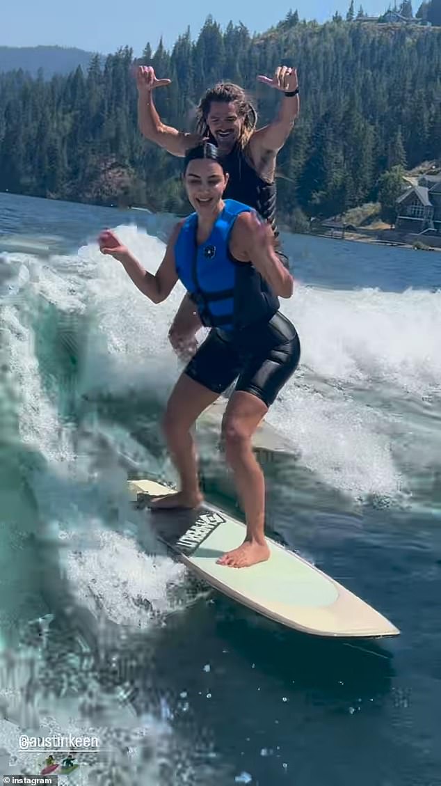 In one of the IG stories, the reality star was in the boat wearing a blue and black life jacket and a big smile on her face