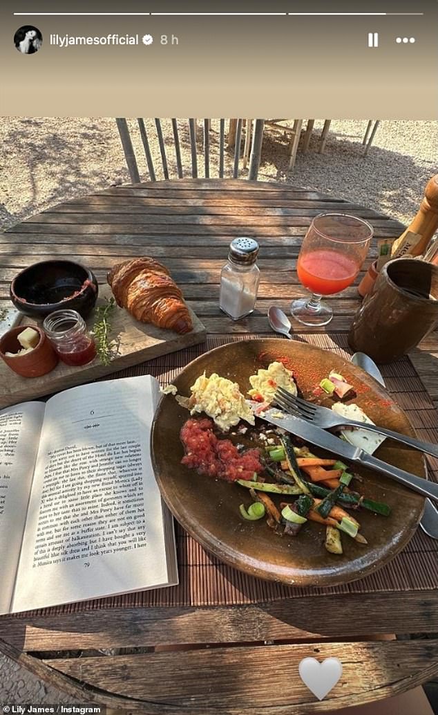 Lily later shared a snap of herself enjoying a healthy breakfast on the sand while reading a book