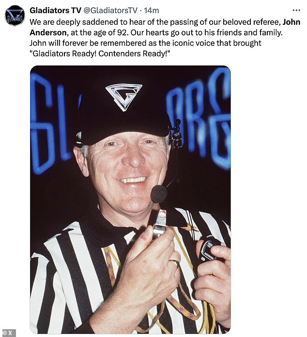 The show's official X account said in a statement: We are heartbroken to hear of the passing of our beloved referee, John Anderson, at the age of 92.