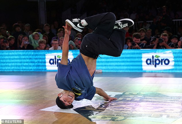 Japanese breakdancer Shigeyuki Nakarai is seen here performing in Belgium last September at the 2023 WDSF World Breaking Championship.