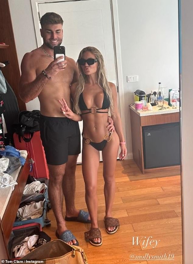 Love Island winner Tom sparked engagement rumours in June when he called Molly his 'wife' during their Maldives holiday (pictured)