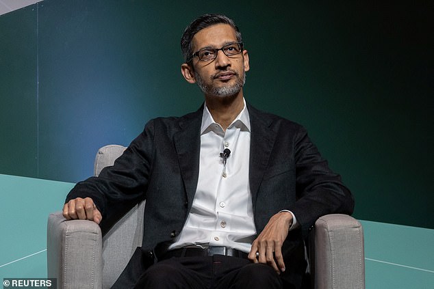 Google has been accused by conservatives of election meddling dating back to 2008, with the suppression of Hunter Biden laptop stories in 2020 infuriating many on the right. Pictured: Google CEO Sundar Pichai