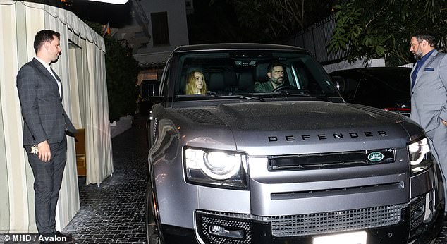 The couple, who are rarely spotted together, were first spotted on their date night as they drove to the hotel and restaurant's valet parking in their silver Land Rover Defender