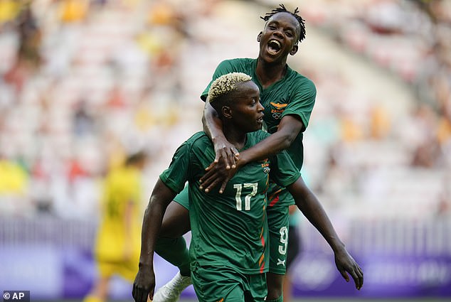 Zambia's Racheal Kundananji (front) and Barbra Banda (not pictured) blasted holes in the Matildas defence at will in the first half